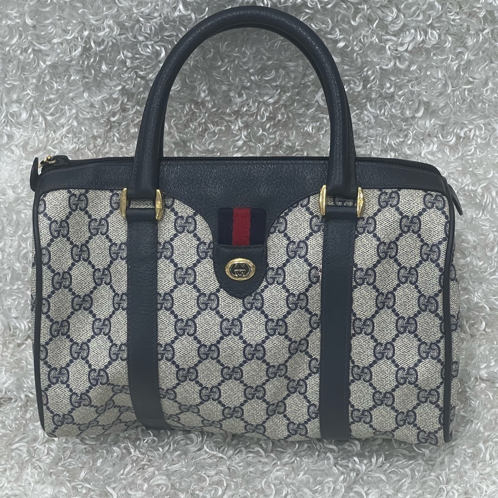 Vintage GUCCI Satchel Hand Bag Coated Canvas